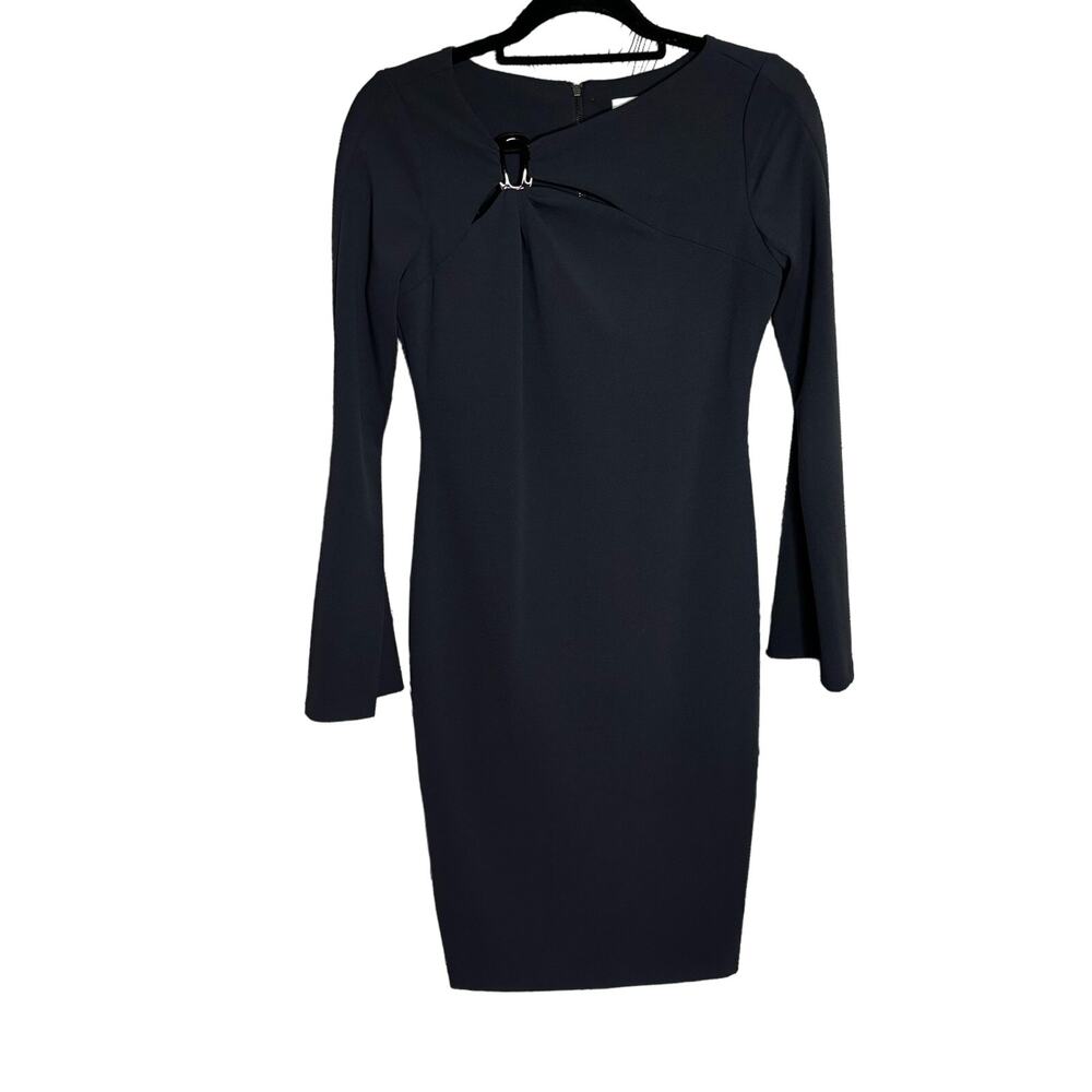 Calvin Klein Black Knee Length Sheath Dress Office Career Modest Women's Size 4